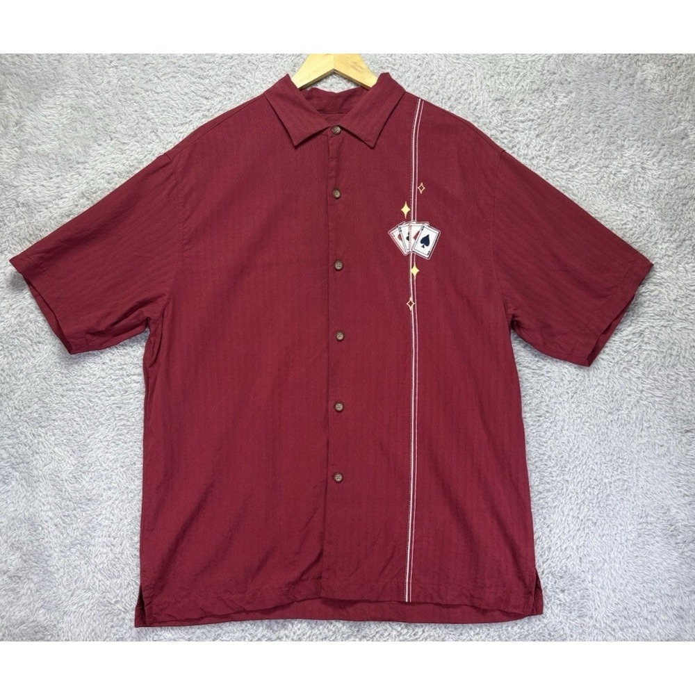 Tommy Bahama Blue Fin Lounge Marlin Silk Blend Camp Shirt Burgundy Red Large - Picture 5 of 14